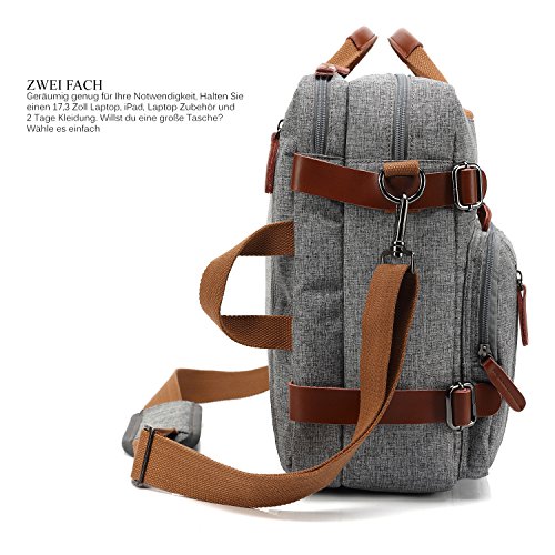 CoolBELL umwandelbar Rucksack Messenger Bag UmhÃ¤ngetasche Laptop Tasche Handtasche Business Aktentasche Multifunktions Reise Rucksack Passend fÃ¼r 17,3 Zoll Laptop / MÃ¤nner / Frauen(Grau)
