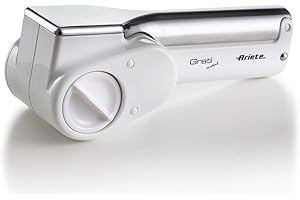 Ariete 44 Gratì Metal - Grattugia Elettrica Senza Filo - 1 kg formaggio con 1 ricarica - 2 rulli fori grandi e fini - bianco e argento