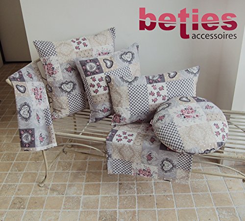 beties Dorfkinder Kissenhülle ca. 40×40 cm in großer Sortiments- und Größenauswahl – Shabby Chic für den perfekten Landhaus Style Farbe (silber-mauve) - 2