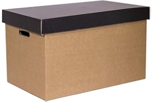 ONLY BOXES Lot de 2 boîtes de rangement avec couvercle noir mat pour déménagement et rangement en carton avec poignées en carton très résistant 53,2 x 33,1 x 32,5 cm