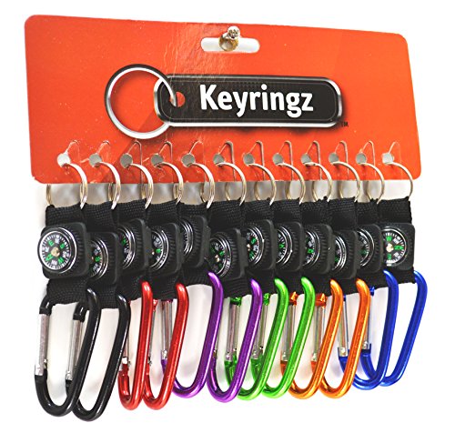 Chelford 12 unités en métal V Clip Carabina Porte-clés Boucle en Nylon Boussole