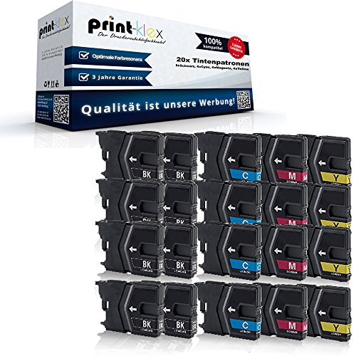 20x XL Tintenpatronen Sparset für Brother DCP-J125 DCP-J315W DCP-J515W MFC-J220 MFC-J265W MFC-J410 MFC-J415W LC985BK LC985C LC985M LC985Y - 8x Black, 4x Cyan, 4x Magenta, 4x Yellow