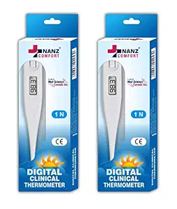 Nanz NC-201 One Touch Digital Thermometer For Quick and Accurate Reading of Oral, Underarm, and Rectal Temperature , Children and Adults | Water Resistant - Pack of 2