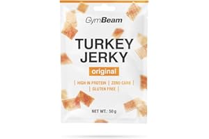 GymBeam Carne Secca di Tacchino, Turkey Jerky 50g, Snack Leggero e Ricco di Proteine, Carne di Tacchino di Alta Qualità, 38,4g di Proteine per Porzione, Gusto Eccezionale, Senza Grassi e Carboidrati