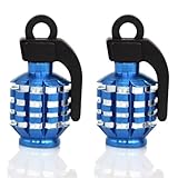 TRIXES Blue Pair of Hand Grenade Alloy Valve Dust Caps Motor Bike Car