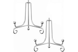 DEOLVEN Porta Piatti, 2 Pezzi Piedistallo Supporto Cavalletto, Segnaposto per Battesimo & Laurea, per Foto, Cornici, Libri di Cucina, Tablet e Arte, Esposizione, Vetrinetta Espositiva, 6 Pollice Argento