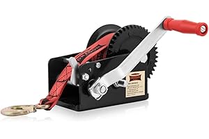 Dragon Winch Cabrestante manual 2500 lbs / 1133 kg con gancho y correa de manivela 8m para embarcaciones pequeñas, motos, vehículos y talleres | Torno manual de dos velocidades