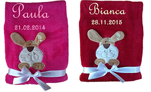 Babydecke Teddy / Hund mit Namen und Datum bestickt Kinderdecke Decke - 3