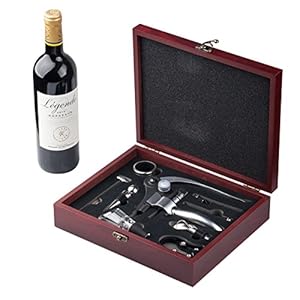 Cooko Wine Opener,Manual Opener set with Aerator, Zinc Alloy Handle Corkscrew ,Deluxe Wine Bottle Opener kit with 9 Pieces ,Elegant Wine Accessories with Dark Cherry Wood Case