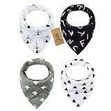 iZiv 4er Set Baby Bandana Geifer Lätzchen mit Justierbarem Druckknöpfen, Wasserdichte TPU Auskleidung für 0-2 Jahre