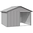vidaXL Galvanised Steel Dog House - Grey Outdoor Kennel Pet Shelter Cage 116.5x103x81.5 cm with Weather-Resistant Roof and Spacious Design
