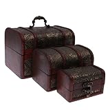 3pcs Holz Vintage Schatztruhe Holz Schmuck Aufbewahrungsbox Fall Veranstalter - 8