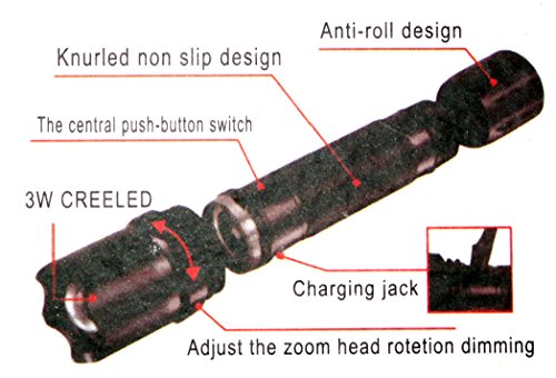 Ultra Helle SWAT Profi Cree Hi-Power LED Chip Taschenlampe mit Zoom + Zubehör: 5800mA Akku, 2 x Ladekabel, Schlaufe, Batteriefach Adapter NEU - 7