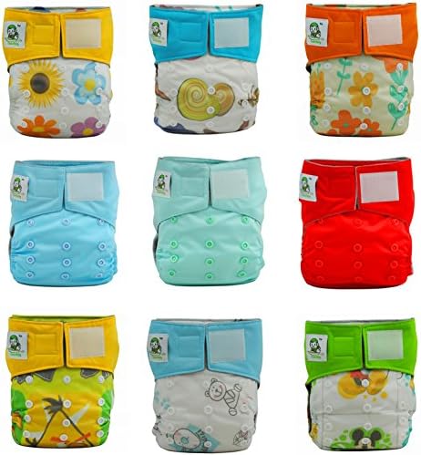 Coolababy 9 Bamboo Charcoal Velcro One Size Cloth Diapers + 9 Bamboo Charcoal Inserts
