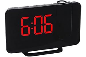 Chesoon Réveil numérique Projecteur LED avec Radio FM Chargeur USB Projecteur 180 ° Chargeur USB Réglage de la luminosité Snooze pour Chambres Bureau Cuisine Rouge