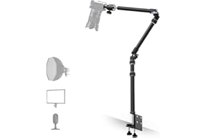 【Ganz aus Metall】RAUBAY Desktop Magic Arm, Overhead-Kamera-Tischhalterung, Tischleuchtenstativ mit 1/4-Zoll-Kugelkopf, 3/8-Zoll & 5/8-Zoll-Adapter, C-Klemme für DSLR, Webcam, Mikrofon, Projektor DMA01