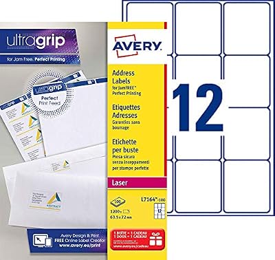 Avery - Boite de 1200 étiquettes autocollantes blanches ( 63,5 x 72 mm ) - matière papier - ( Code article : L7164-100 ).