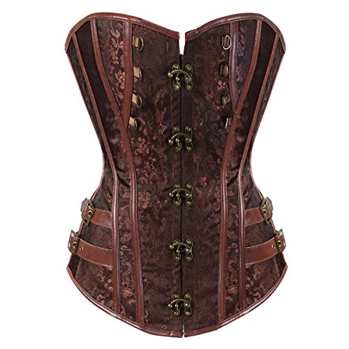 Kranchungel Women Steampunk Corset Top Waist Training Bustier Body Shaper Corsetto Bustino Medium Brown