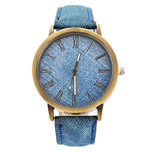 MJartoria Damen Herren Armbanduhr Denim Retro Mode Design Römische Ziffer Quarz Uhr für Studentin Blau