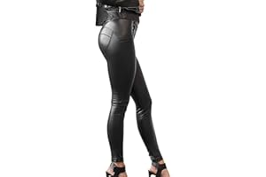 Minetom Leggings Sexy en étirement, Cuir synthétique PU Leggings Aspect Cuir synthétique ultrafin Pantalon, PU Cuir Sexy Leggings Sport Danse Pantalon Noir EU