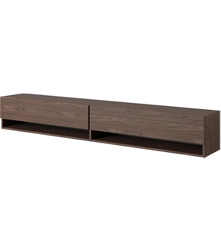 Meuble TV Mural En.casa 180cm - Étagères Fermées, Effet Chêne - Support Télé Jusqu'à 36kg - Rangement Salon