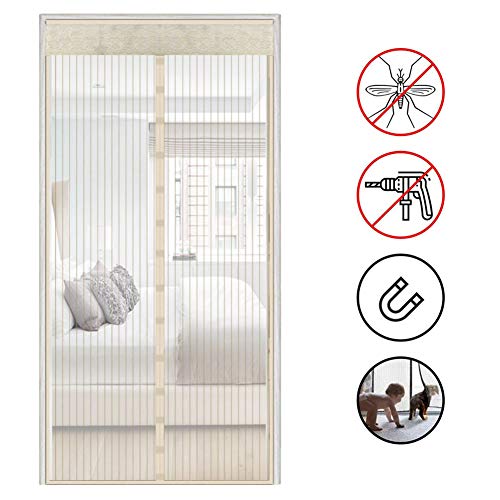 Preisvergleich Produktbild PeiQiH Moskito Magnetische Schirmtür, Schließen Automaticlly Ruhig In Der NÄhe Atmungsaktive Mesh-vorhang Full-frame-haken-Ösen Für Französische Schiebetür-beige 90x200cm(35x79in)