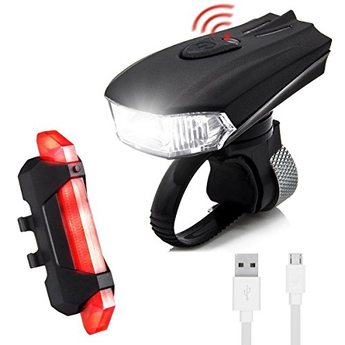 LED Fahradbeleuchtung,CAMTOA 400 Lumen Sensoren LED Fahrradlampe 5 Licht Modi, 2 USB-Kabel Wiederaufladbare wasserdicht IPX6 Fahrradlampe,Superhelle Fahrrad Frontlicht Fahrradlampensets Frontlicht LED Rücklicht für Radfahren,Bergfahrrad