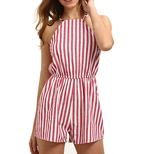 Preisvergleich Produktbild Frauen, Frauen Sommer Fashion Rückenfrei Bodysuit Gestreift Jumpsuit