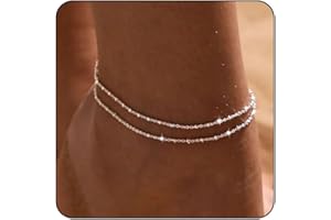 Kabwea Cadena para el pie grande chapada en plata para mujer, tobilleras para mujer, tobilleras para mujer, cadenas para el pie para mujer, cadena de pie para mujer, cadena de pie, plata, L