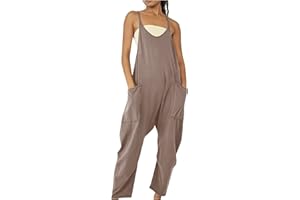 AMhomely Dungarees for Women UK Wide Leg Jumpsuit With Pocket Loose Fit Playsuits Summer Romper Overalls Casual Loose Baggy Pocket Jumpsuit Fashion Playsuit Trousers Overalls Sling Jumpsuit