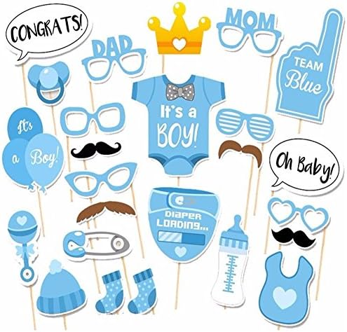 AZLife 25PCS Photo Booth Props Baby Shower New Born Party Photography Kit (Blue)