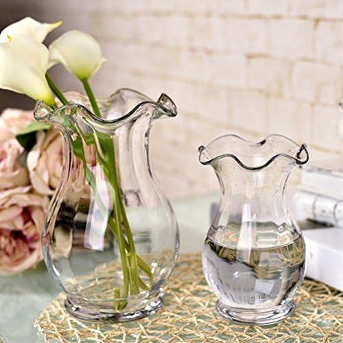 Joyousac Glass Vase Lotus Leaf Edge Flower Glass Vase Decorative Centerpiece For Home or Wedding (S-15cm, transparent)