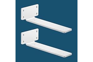 MLOQI 2 Piezas Escuadras para Estanterias, Soportes para Estantes, Escuadras Metalicas de L, Grueso de 5 mm con Tornillos Capacidad de Carga 50 kg (Blanca 25 cm)