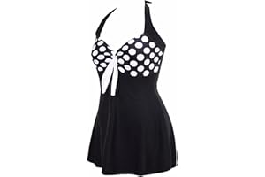AMAGGIGO Women's Polka Dot One Piece Swimsuit Tummy Control Swimwear Swimdress with Skirt