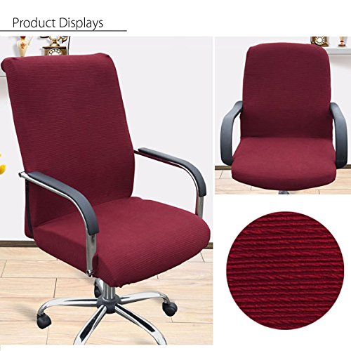 KING DO WAY Polyester-baumwolle Bezug für Bürostuhl – Husse für Bürodrehstuhl,Mode Einfachheit Stuhlhusse/Stretch-Stuhlbezug,Sitz Cover,Removable,waschbar,S Größe Weinrot - 2