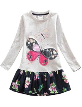 VIKITA Mädchen Blumen Langarm Baumwolle Kleid 2-8 Jahre