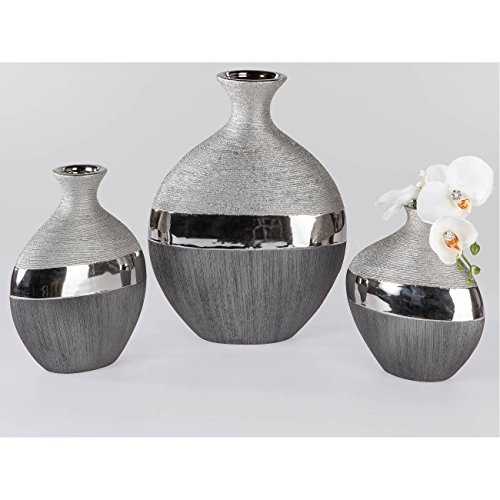 Deko Flaschen Vase LUXOR H. 25cm B. 19cm silber grau Keramik Formano - 2
