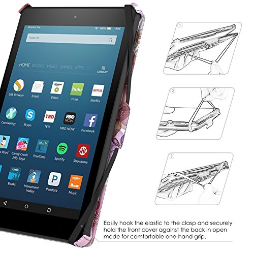 MoKo All-New Amazon Fire HD 8 2017 Hülle – Slim-Fit Multi-Winkel Kunstleder Tasche Smart Cover mit Auto Schlaf / Wach Funktion und Standfunktion für das neue Fire HD 8 2017 & Fire HD 8 2016 Modell, Blumen Violett - 7