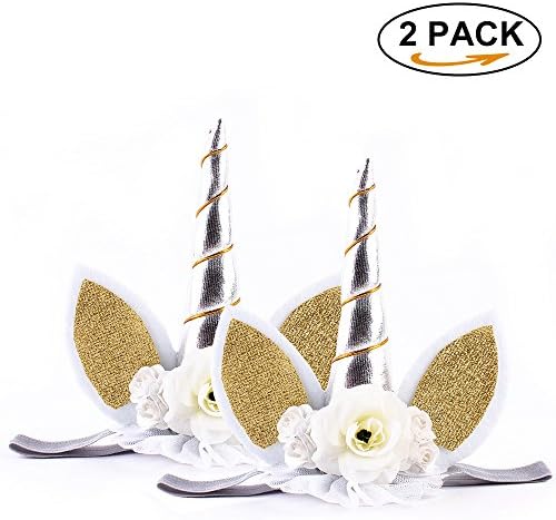IEUUMLER Unicorn Headband Unicorn Birthday Rose Flower Headband For Party Halloween Christmas Animal Ears 2Pcs TS002 (White)