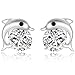 JaneDream Womens Cute Dolphin Crystal Rhinestone Zircon Stud Earrings