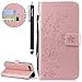 Produktbild HUDDU Tiere Muster Leder Tasche Schutzhülle für iPhone 7 Plus Hülle Blumen Biene Slim Flip Handyhülle Wallet Case Cover Ledertasche im Bookstyle mit Kartenfach Magnetverschluss Stand Wrist Strap Notebook Brieftasche Etui Handytaschen für iPhone 7 Plus / iPhone 8 Plus Klapphülle Mädchen (Rose Gold)
