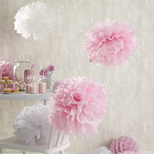 9er Set Seidenpapier PomPoms weiß rosa crème Hochzeit Party Deko Lights4fun - 5