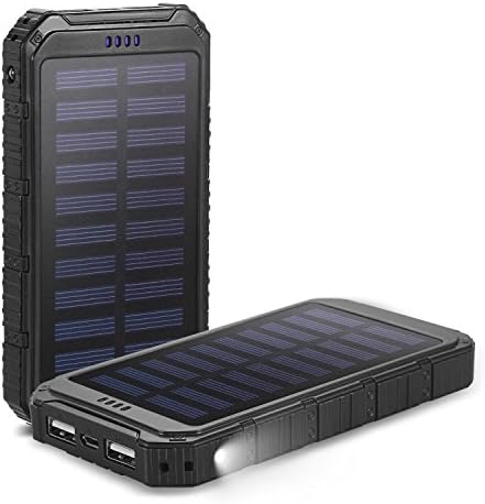 CYSPSZ Solar Power Bank 10000mAh Dual USB Solar Panel Charger with LED Light Portable for Emergency Outdoor Camping Travel (black)