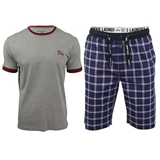 Tokyo-Laundry-Pantaloni-pigiama-A-quadri-Maniche-corte-Uomo