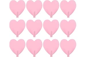 Angoily 12Pcs Heart Shape Stainless Steel Self- Adhesive Wall Hooks, Wall Mounted Towel Coat Hook, Heavy Duty No Drilling Sticker Hanger for Scarf, Towel, Key, Cap, Hat ( Light Pink ), 4X4.5X1.7cm