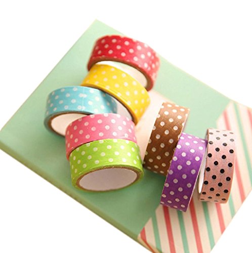 Sannysis   8pcs DIY encaje satinado cinta decorativa  Cinta de dibujos animados etiqueta de papel Dots