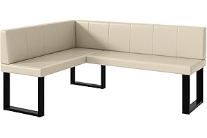 ‎MEBLINI MEBLINI Eckbank für Esszimmer - Küchenbank - Essecke - Sitzecke Küche - Peter - U-Beine 128x168x87cm Links - Creme Kunstleder