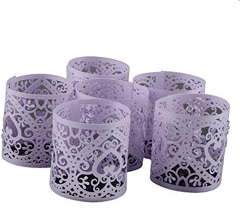 6Pcs Wedding Christmas LED Tea Light Candle Holders Table Decoration Heart Laser Hollow Lampshade Electronic Candle Hollow Love Lampshade (Purple)
