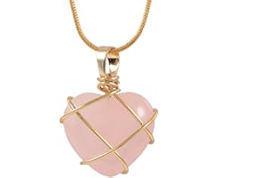 Lovionus89 Natürliche Liebes-Herz-Kristall-Anhänger-Halskette für Damen und Herren, Heilkristall-Anhänger, handgefertigt, mit Draht umwickelt