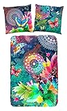 Bettwäsche HIP Parada bettwäsche, grau mit farbigen Figuren und Schmetterlinge, 100% Baumwolle/Satin-135x200cm, Satin, Multi Colour, 200x135x0.5 cm
